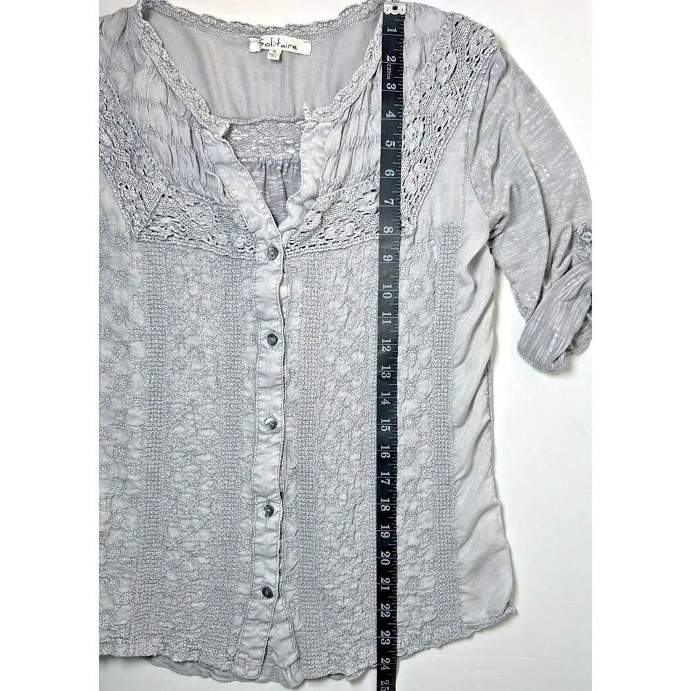 Solitaire Blouse Small Gray Crochet Lace‎ Embroidered Rayon Boho Peasant Top